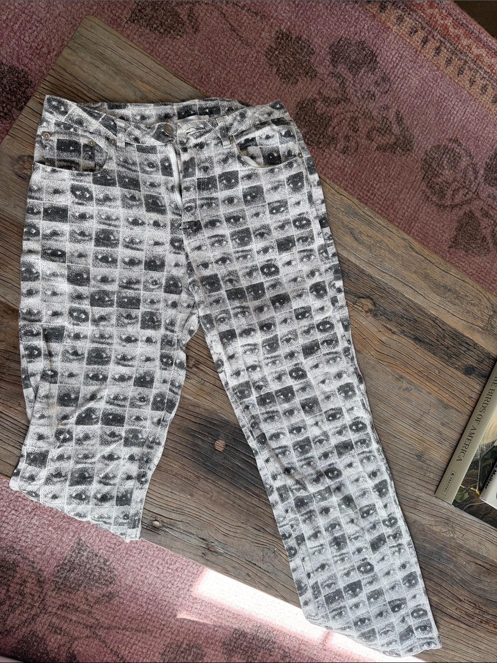 Women’s Gray Patterned Jeans with All-Over Eye Print